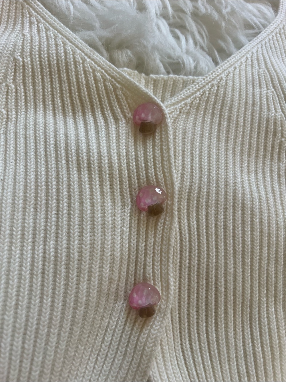 Cider Mushroom Ribbed Knit Button Front Crop Top Size XL - Picture 2 of 6